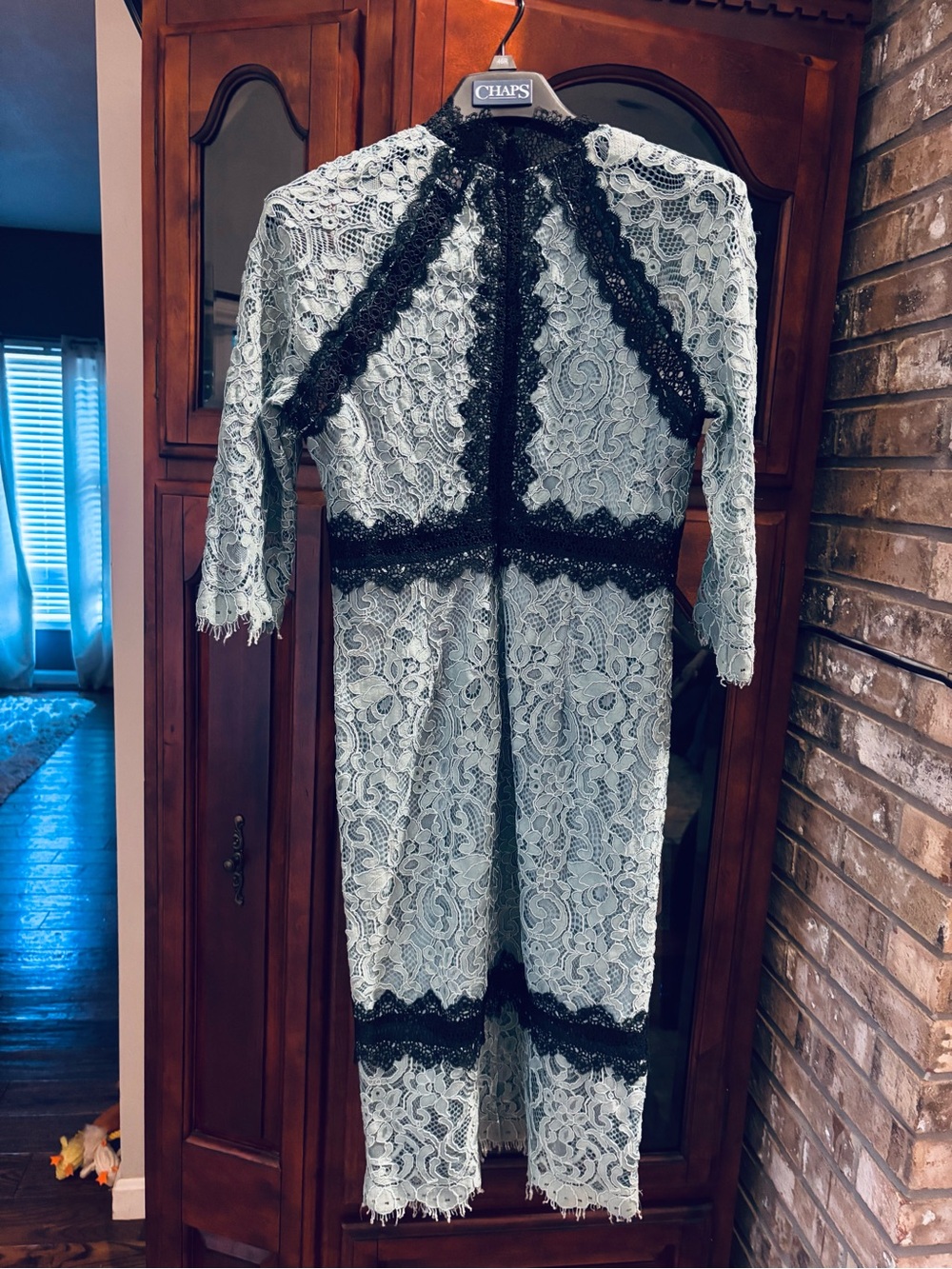 Gorgeous Light Blue Lace Dress with Black Lace Edging